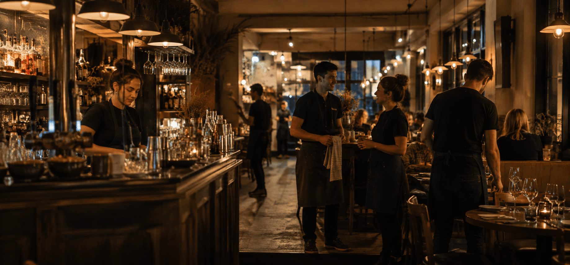 Staff and guests at a hospitality venue